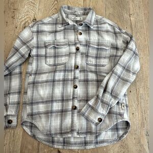HOLLISTER Gray White Plaid Boyfriend Fit Flannel Shirt XS